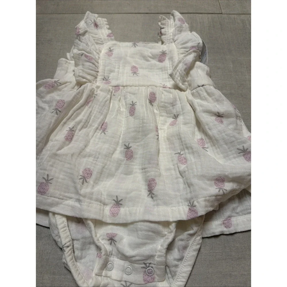 NWT Carter's Girls 24M White Muslin Cotton Pineapple 1pc Dress & Bodysuit Set